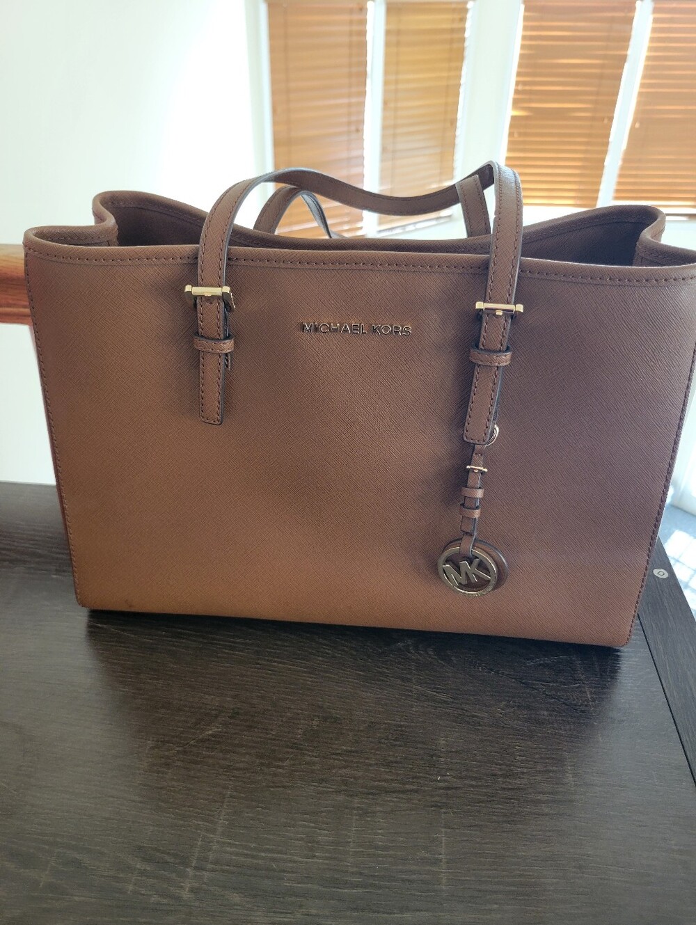 Michael Kors Large Jet Set Tote Shoulder Bag Luggage Brown Saffiano Leather MK